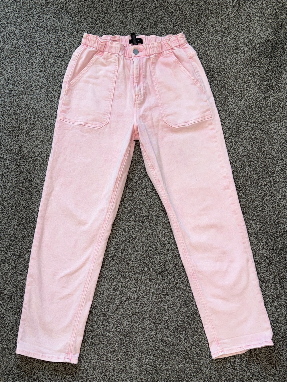 Aqua Light Pink Paperbag Waist Ankle Jeans